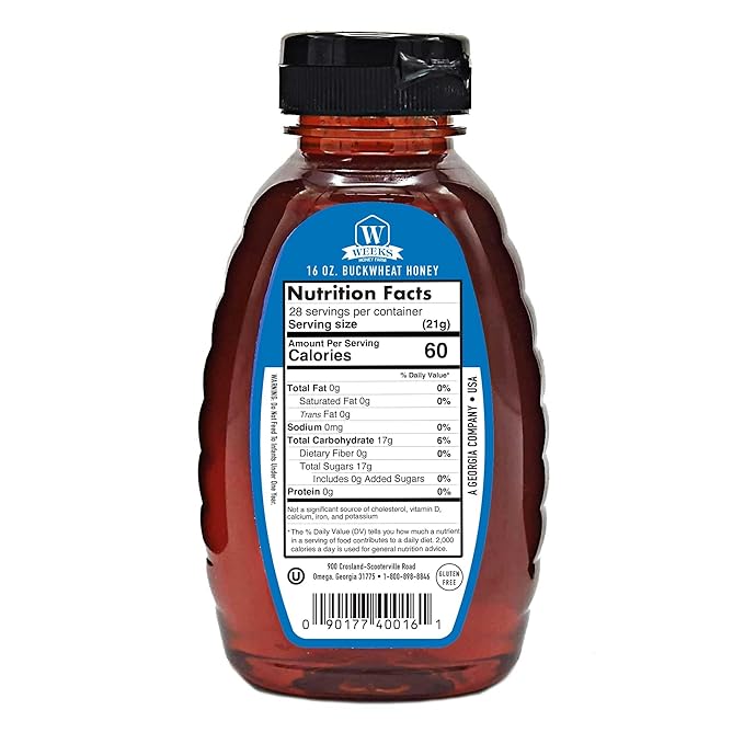 Pure Raw Unfiltered Buckwheat Honey 16 oz - Premium Dark American Buckwheat Honey by Weeks Honey Farm | Bold Molasses Flavor