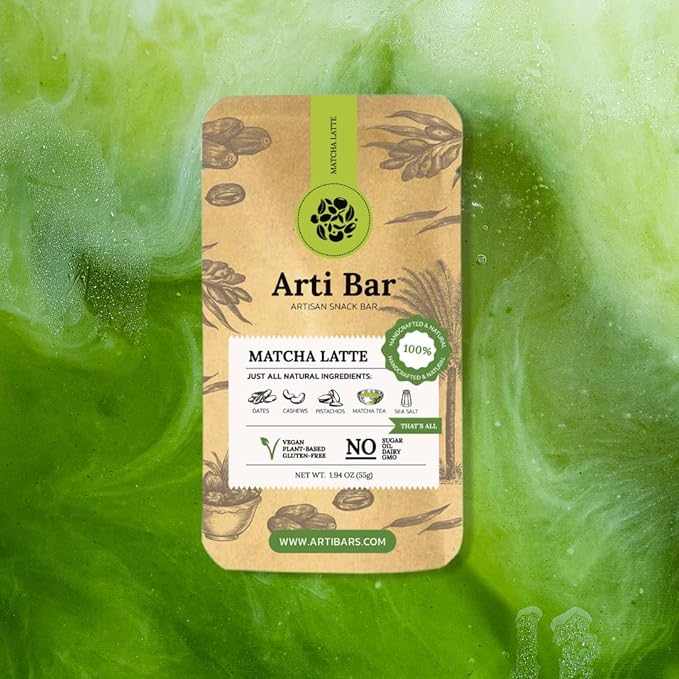 Arti Bar – Matcha Latte | Whole Food Energy Bar | Vegan Gluten-Free No Added Sugar Clean Ingredients | Plant-Based Healthy Snack