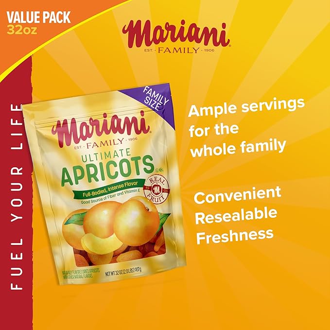Mariani Ultimate Dried Apricots - 32oz Bulk Family Value Size Dried Fruit No Sugar Added Non-GMO Gluten-Free Resealable Pouch Great for Snacking &amp Baking Soft &amp Sweet Mediterranean Dry