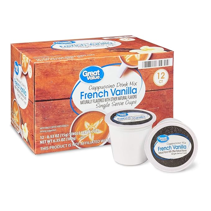 Great Value Cappuccino Coffee and Hot Drink Single Serve Pods 12 Count (French Vanilla Cappuccino Pack of 4)