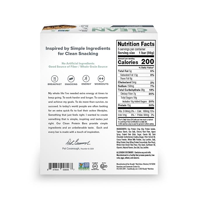 Generic Ready Nutrition Dark Chocolate Sea Salt Clean Protein Bar (In ABOLABAN Packaging With Sticker) (3 Packs/15 Count)