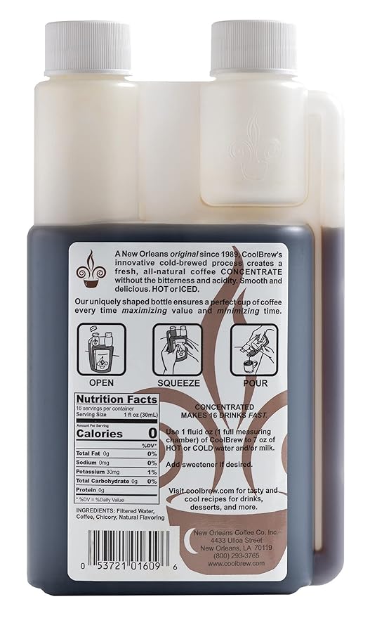 CoolBrew Chocolate Almond 6 Pack - 16 DRINKS PER BOTTLE - Fresh Cold Brew Liquid Concentrate - For Iced or Hot Coffee Unsweetened No Preservatives