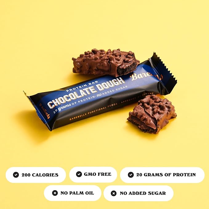Barebells Protein Bars Chocolate Dough - 12 Count 20g High Protein Treats - Chocolate Nutrition Bar with 1g Total Sugars - On-The-Go Breakfast or Post-Workout Snack (Pack of 2)