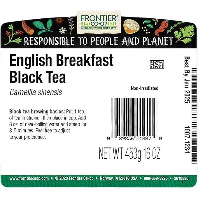 Frontier Herb Bulk Tea Black English Breakfast Traditional Blend 1 Pound