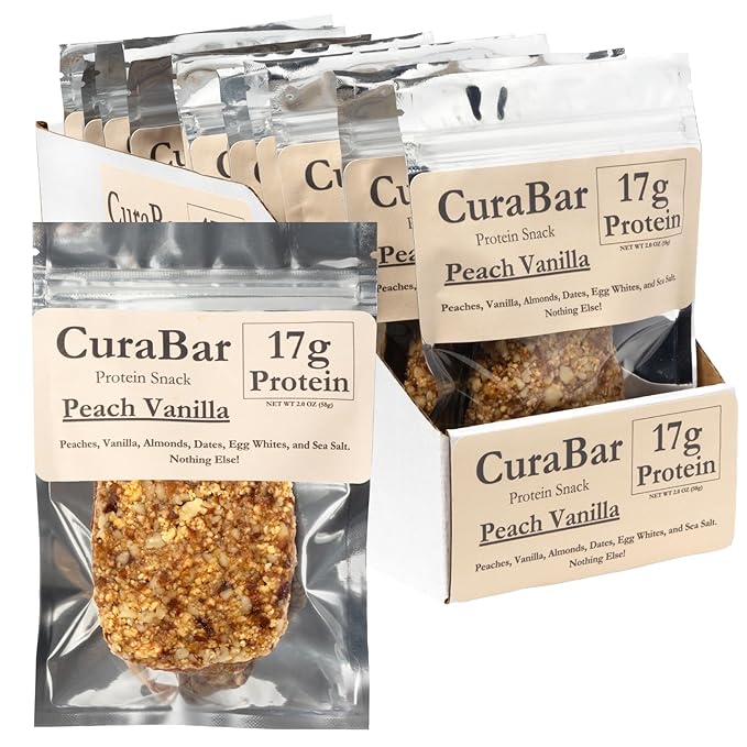 CuraBar Protein Bars – 17g Protein Low Carb Gluten Free Dairy Free Healthy Snack Seed Oil Free No Artificial Ingredients 12 Count Peach Vanilla