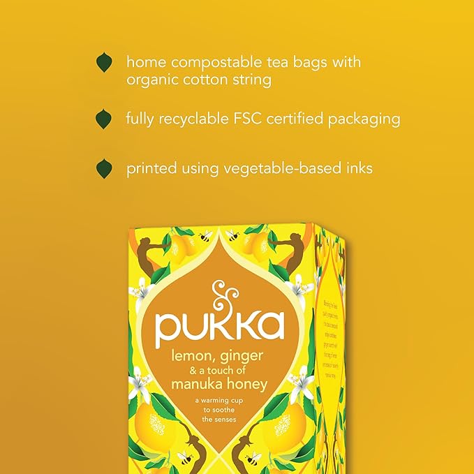 Pukka Organic Lemon Ginger &amp Manuka Honey Herbal Tea Immune Boosting Organic Tea Infusion Selection With Turmeric Ideal For Daily Support Caffeine Free 80 Total Bags (20ct - Pack of 4)