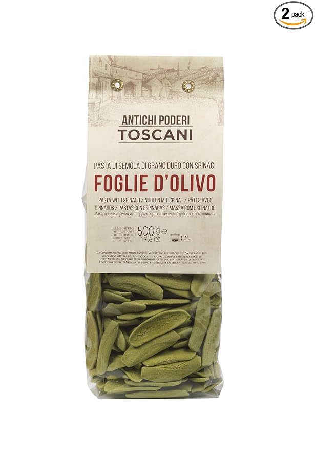 ANTICHI PODERI TOSCANI Handmade Flavored Pasta Spinach Olive Leaves 17.6oz | Imported from Italy Pack of 2
