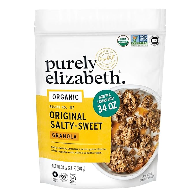 Purely Elizabeth Organic Original Salty-Sweet Granola – 34 oz – Gluten Free Non GMO and Vegan – Made with Quinoa Amaranth and Chia Seeds