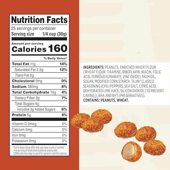 Snak Club Tajin Crunchy Peanuts Nuts with Chili and Lime Seasoning Mild 26 oz Resealable Bag
