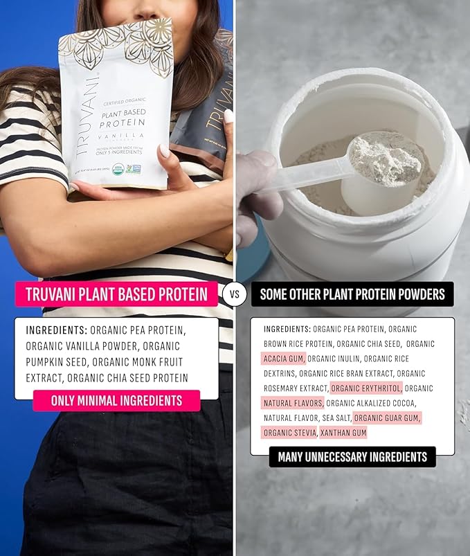 Truvani Plant Based Protein Powder | Vanilla | 20g Organic Pea Protein | 18 Servings | Vegan &amp Keto | Gluten &amp Dairy Free | Low Carb | No Added Sugar (Pack of 2)