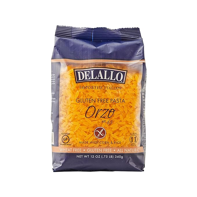 DeLallo Gluten Free Orzo Pasta 12 oz Bag (6 Pack) Made with Corn and Rice Flour Handcrafted in Italy Non-GMO All Natural Kosher