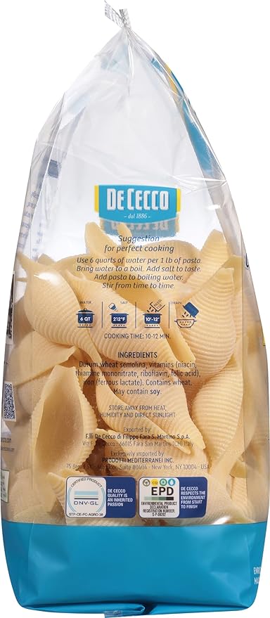 De Cecco Semolina Pasta Conchiglie Rigate No.126 1 Pound (Pack of 12)