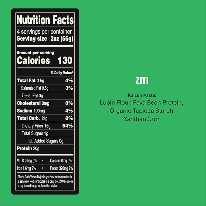 Kaizen Low Carb Keto Pasta Ziti - High Protein (20g) Gluten-Free Keto-Friendly (6g Net) Plant-Based Lupini Noodles made w/High Fiber Lupin Flour - 8 ounces (Pack of 3)