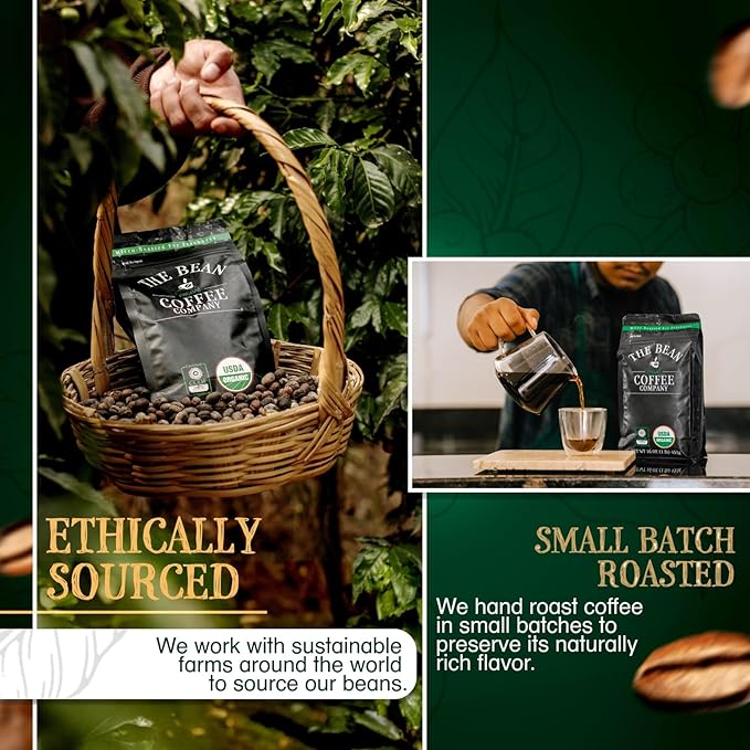 The Bean Organic Coffee Company Water Processed DECAF Vanilla Cinnamon Spice Medium Roast Whole Bean Coffee 16-Ounce Bag
