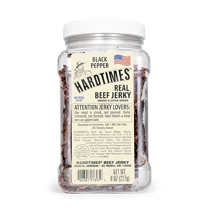 Hardtimes Handcrafted Beef Jerky - Black Pepper Flavor - 8 oz. Jar