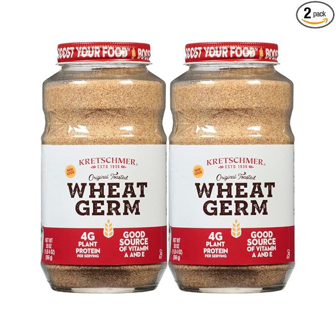 Kretschmer Original Toasted Wheat Germ Boost your Food with 20 Ounce Glass Jar (Pack of 2)