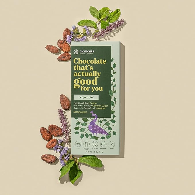 Elements Truffles Peppermint Flavoured Dark Chocolate Bar| Ayurvedic Vegan &amp Gluten Free | No Refined Sugar &amp Artificial Flavours | Enriched with Cocoa Coconut Sugar &amp Lavender 50g (Pack
