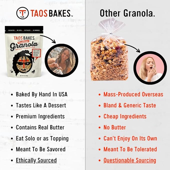 Taos Bakes - Maple Pecan &amp Madagascar Vanillar Granola - Crunchy Granola Breakfast Snack - Gluten Free No GMOS No Fillers - 10 oz (Pack of 6)