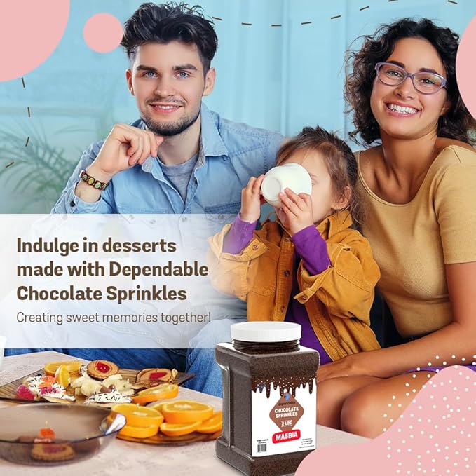 Dependable Food Chocolate Sprinkles - 2 Lb. Bulk Container - Gluten-Free Kosher Brown Jimmies for Cake Decorating Cupcakes &amp More - Resealable Jar