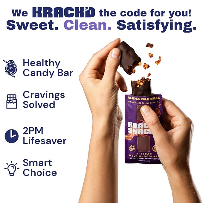 Krack’d Snacks Keto Milk Chocolate Snack Bars - On-the-Go Low Carb Dairy Free Chocolate with Almonds and Coconut Caramel - Gluten Free Sugar Free Candy - (Milk Chocolate Aloha Caramel 10 Pk)