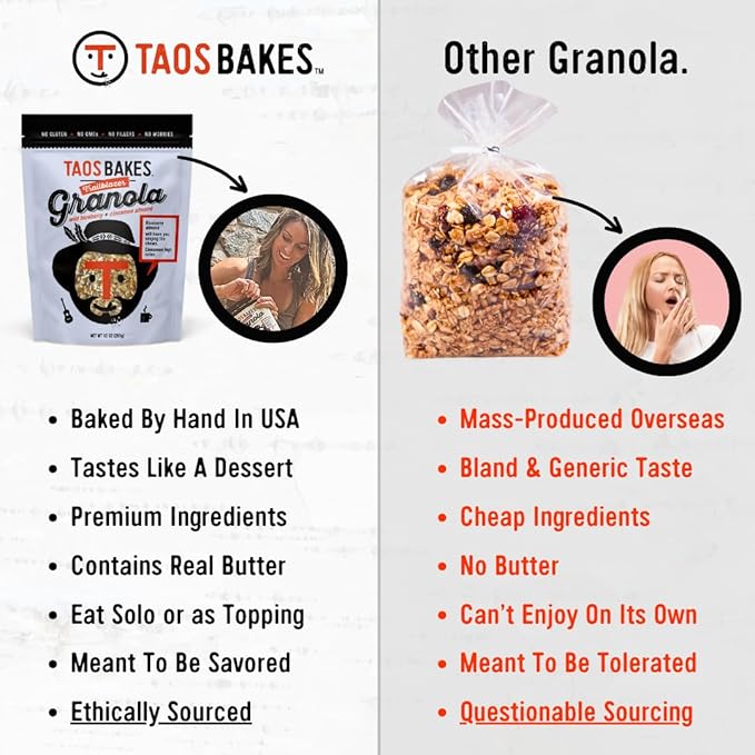 Taos Bakes - Wild Blueberry &amp Cinnamon Granola - Crunchy Granola Breakfast Snack - Gluten Free No GMOS No Fillers - 10 oz (Pack of 6)