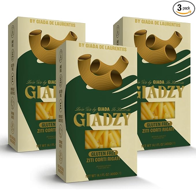 Giadzy by Giada De Laurentiis 3 Pack Gluten Free Ziti Pasta - Made in Italy Artisanal Clean Ingredients - Non GMO