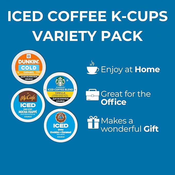 30-Count Cold Brew&amp Iced Coffee K-Cup Pods Variety Pack: Starbucks Mcdonalds Dunkin Green Mountain Donut Shop - Signature Black Vanilla Hazelnut LatteMocha Frappe Caramel Coffee with Recip