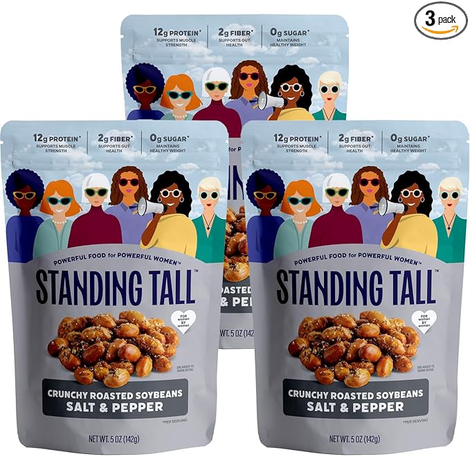 Standing Tall Roasted Soybean – Salt &amp Pepper – 12g protein 2g fiber 0g sugar Plant-Based Vegan Snack Gluten-Free Non-GMO 3 Count Variety Pack 5oz Each (Salt &amp Pepper)