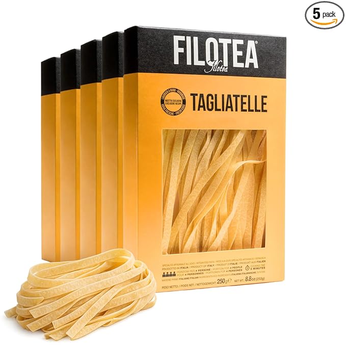 Filotea Tagliatelle Artisan Italian Egg Pasta 5 Pack Traditional Slow Dried Pasta Made with Durum Wheat Semolina Eggs Tagliatelle Noodles Handcrafted Authentic Premium Gourmet Pasta Made in Italy