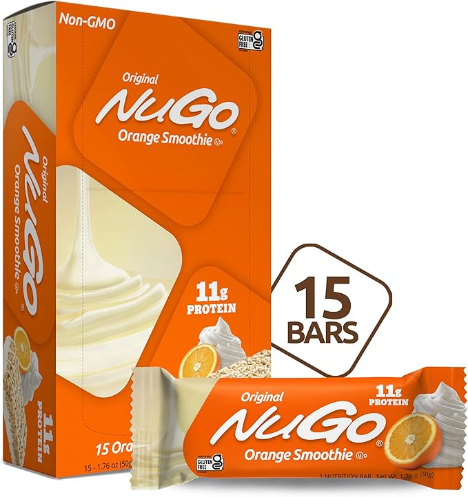 NuGo Protein Bar Orange Smoothie &amp Vanilla Yogurt 11g Protein 170 Calories Gluten Free 15 Count