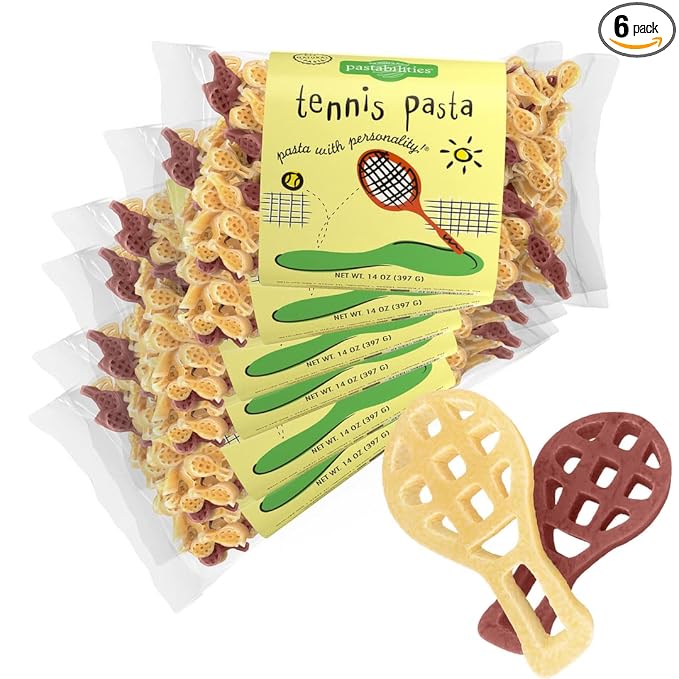 Pastabilities Fun Shaped Pasta for Kids - Tennis Pasta - Racket Sport Theme Non-GMO Natural Wheat Pasta All-Natural Kosher Certified Made in the USA (6 Pack 14 Oz)