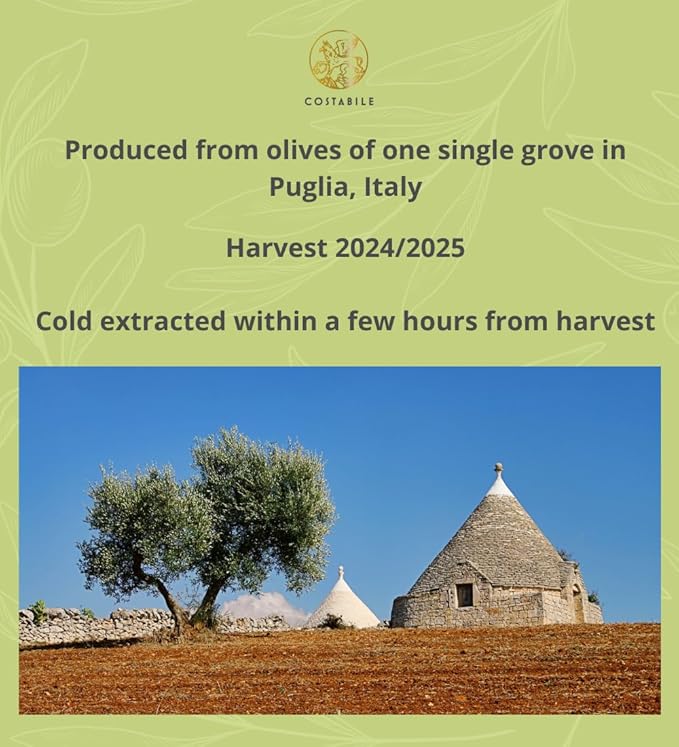 Basil Olive Oil Organic from Puglia Italy. Basil Infused Extra Virgin Olive Oil from a single source. Perfect for Salad Dressing - COSTABILE 8.45 Fl. Oz.