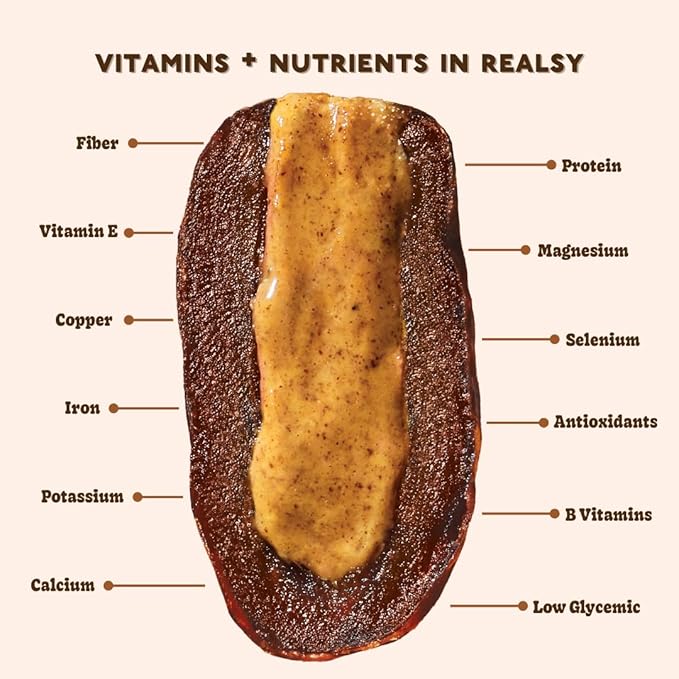 Realsy Pitted &amp Stuffed Medjool Dates Organic Dates with No Sugar Added Gluten-Free Vegan Good Source of Fiber Low Glycemic Index All Natural Healthy Snack (Almond Butter 5 Pack)