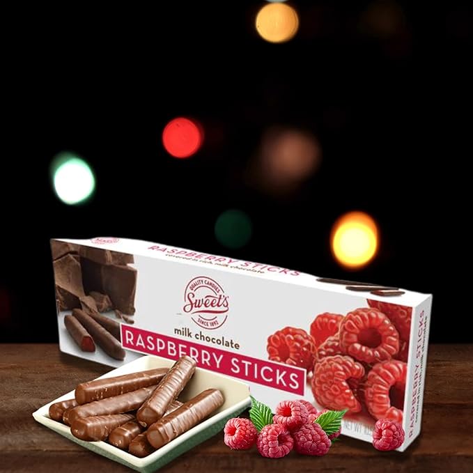 Raspberry Chocolate Sticks. Includes Two Boxes of Sweets Milk Sticks and a BELLATAVO Fridge Magnet! Approximately 70 Jelly Centers Covered in Chocolate! 2 Count
