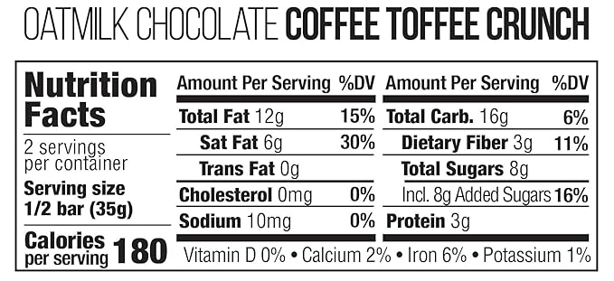 Taza Chocolate Organic Oat Milk Chocolate Bar Coffee Toffee 2.5 Ounce (10 Count) Vegan
