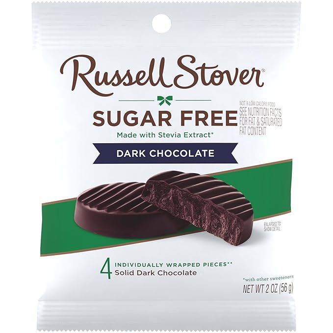 RUSSELL STOVER Sugar Free Dark Chocolate Medallions Candy 2 oz. bag (Pack of 10)