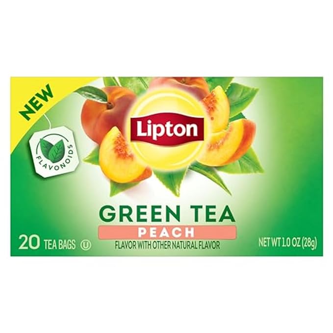 Lipton Peach Green Tea Bags Flavored Unsweetened Teabags for Hot Tea or Peach Iced Tea with Caffeine and Flavonoids 120 Total Tea Bags (20ct - Pack of 6)