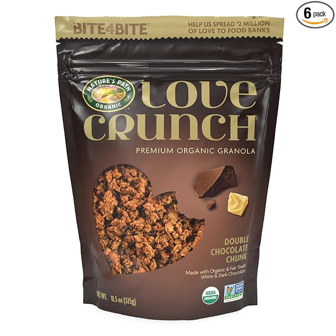 Love Crunch Organic Double Chocolate Chunk Granola 11.5 oz (Pack of 6) Non-GMO Fair Trade by Nature's Path