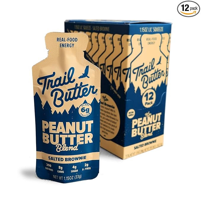 Trail Butter Lil’ Squeeze Nut Butter Energy Pouches 1.15oz (12-Pack) – Real Food Endurance Fuel Protein Snack for Hiking Running Cycling &amp Travel – 6g of Protein per Pouch – Salted Brownie Pea