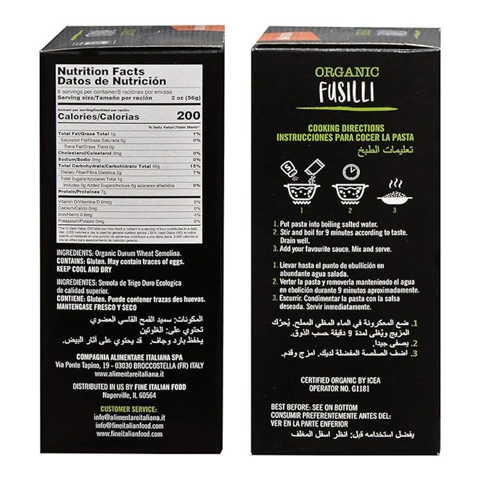 Mantova Italian Organic Spirali Pasta - 100% Durum Semolina Organic Rotini - 16 Oz (Pack Of 6) - Product Of Italy