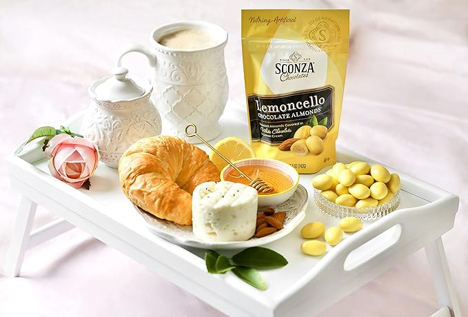 Sconza Lemoncello Lemon Cream &amp White Chocolate Almonds | Inspired by Italy's Lemon Groves | Made in the USA | Pack of 3 (5 Ounce Each)
