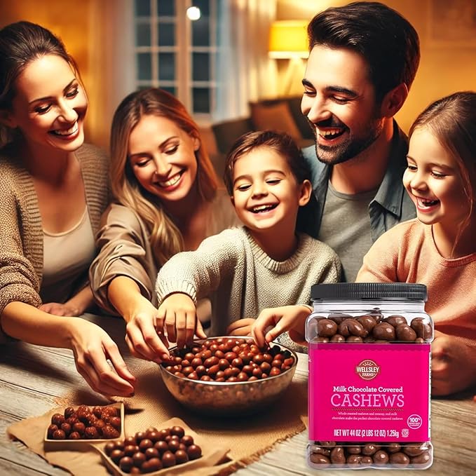Wellsley Farms Milk Chocolate Covered Cashews 2.75 lbs - Whole Roasted Cashews in Creamy Milk Chocolate Gluten-Free Kosher Sweet Snack
