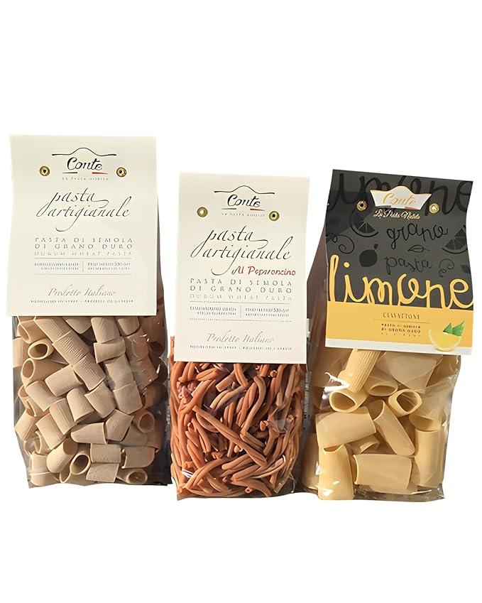 Conte Flavored Pasta Bundle | Imported from Italy | 500g (1 lb) | Artisanal Durum Wheat Blends | High Protein Index | Low Ash | Golden Yellow Grain Color | Impurity-Free Water | Static Drying
