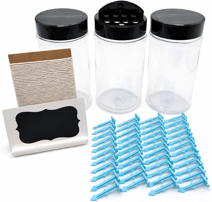 BBQ Seasoning Shaker Bottles Set – 3 Empty 16 oz Plastic Jars with Dual Flip Lids Cooking Twine &amp Nylon Grill Pins for Bacon Wrapped – Refillable Spice Containers for Rubs Grilling &amp Smoking
