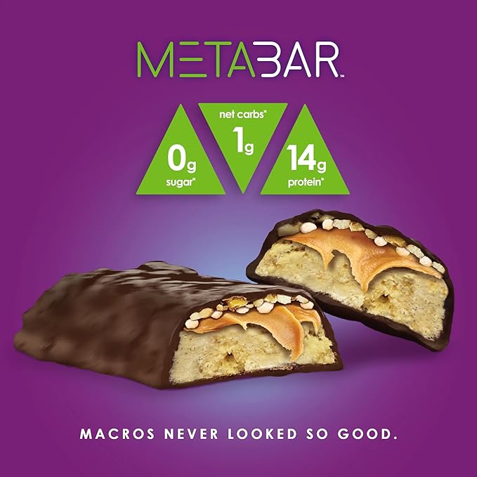 *NEW* No Sugar META BAR - High Protein Energy Bars 0g Sugar 14g Protein Low Net Carb Chocolate Caramel &amp Peanut - Grab &amp Go Protein Snack Bars with Six Layers of Decedent Delight - Gluten