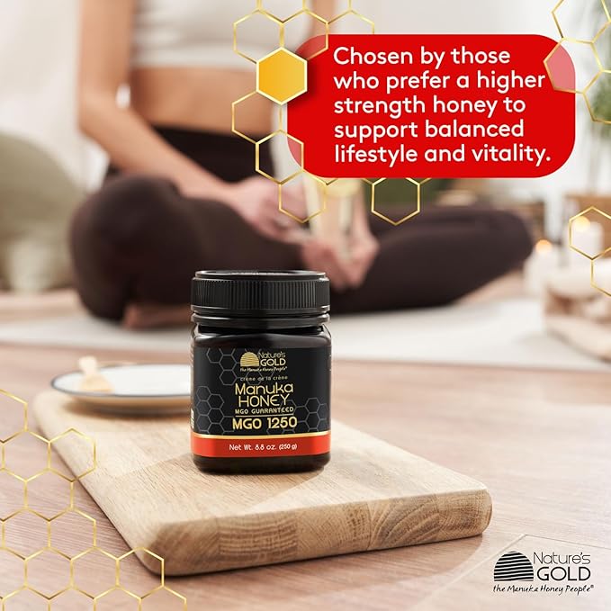 Nature’s Gold Raw Manuka Honey Certified High MGO | Authentic MGO 100% Pure Genuine Traceable Hive to Home | MGO 1250+ Flavor | 3.5 Ounce (Pack of 1) Size