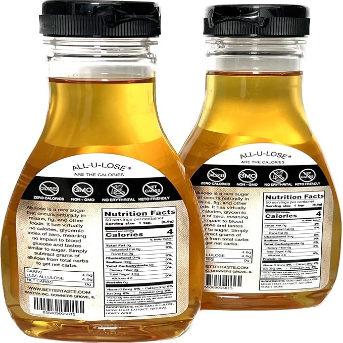 BetterTaste Honey Natural Flavored Allulose Syrup 11.75-Ounce (Pack of 2) Zero Calorie Sugar Substitute Non-GMO Non-Erythritol Gluten Free &amp Vegan Liquid Sweetener