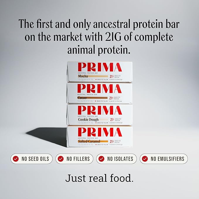 PRIMA Ancestral Protein Bar | Grass-Fed Protein Bars Variety Pack 7-Pack | 21g Protein | Animal-Based | No Seed Oils | Gluten-Free