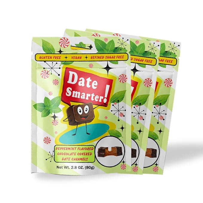 Date Smarter Chocolate Covered Date Caramels - Naturally Sweetened with Real Dates - Vegan Gluten-Free Dairy-Free Refined Sugar-Free Plant-Based Snack Bites - Great Anytime Snack - 2.8 oz 3 Pack