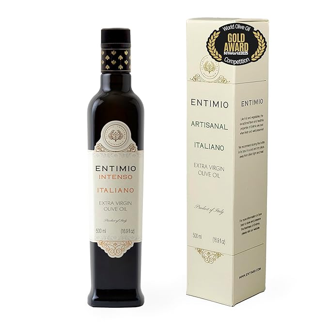 Entimio Intenso Organic Italian Extra Virgin Olive Oil from Italy 1000+ mg/kg High in Polyphenols 2025 Gold Winner Puglia Early Harvest evoo Cold Extracted Lab Tested - 16.9 fl oz